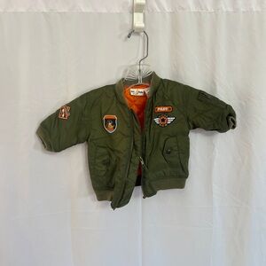 Kids Green Bomber Jacket with Pilot Patch